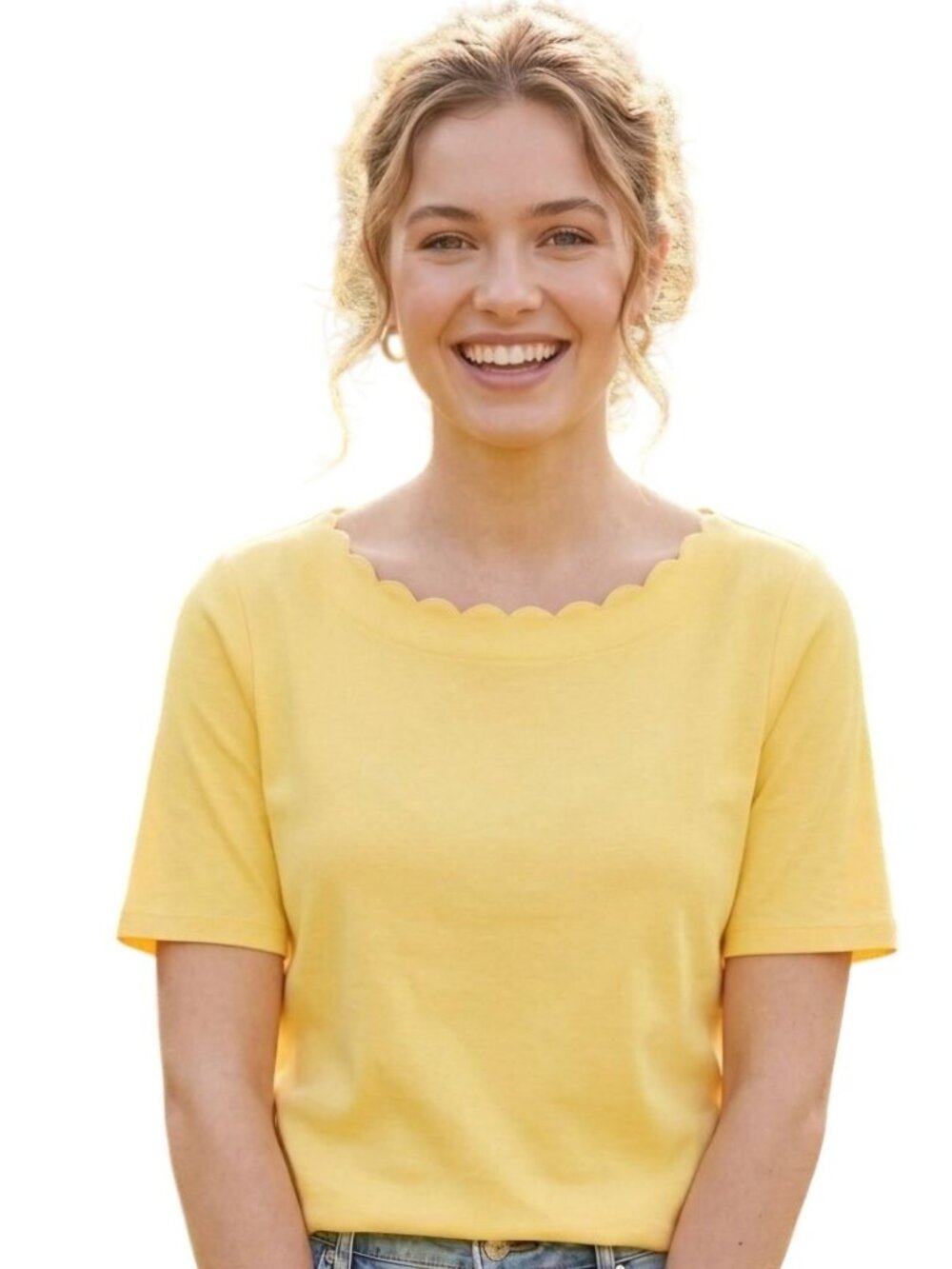 Talbots NWT Butter Yellow Scalloped Neck Sustainable Pima Cotton Top Size 2X